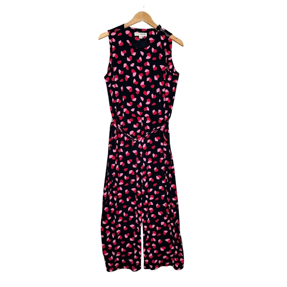 Michael Kors Womens Rose Petal Jumpsuit Size Large Red Black Pink